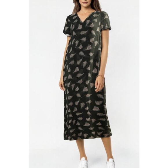 Laura Ashley Vintage Silk Dress Green Leaf Print Short Sleeve Size 12 - Picture 10 of 10